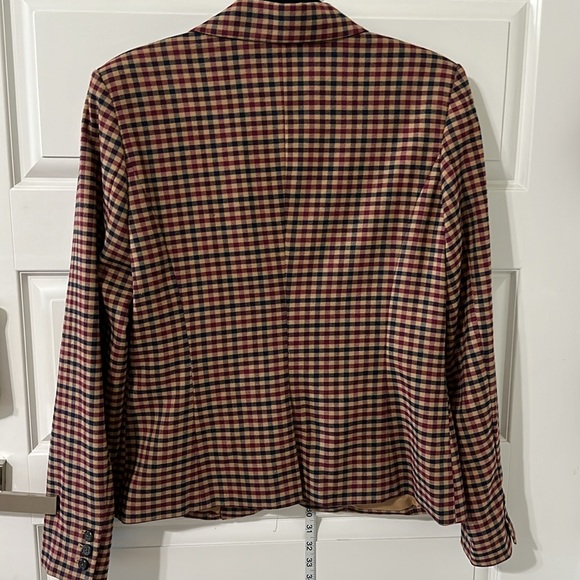 Merina Single Button Plaid Lined Blazer cranberry red,‎ navy & tan Size 12 - Picture 5 of 6